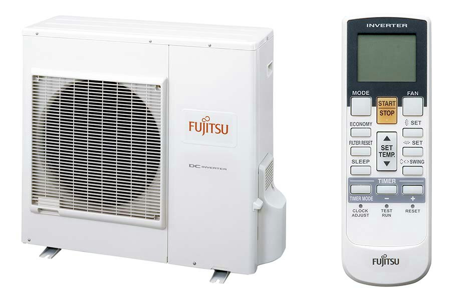 Condensadora e controle remoto do split de 31 mil BTu/h da Fujitsu